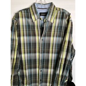 J. Campbell Los Angeles Size Men's L Large 100% Cotton Green Blue Plaid RN119756